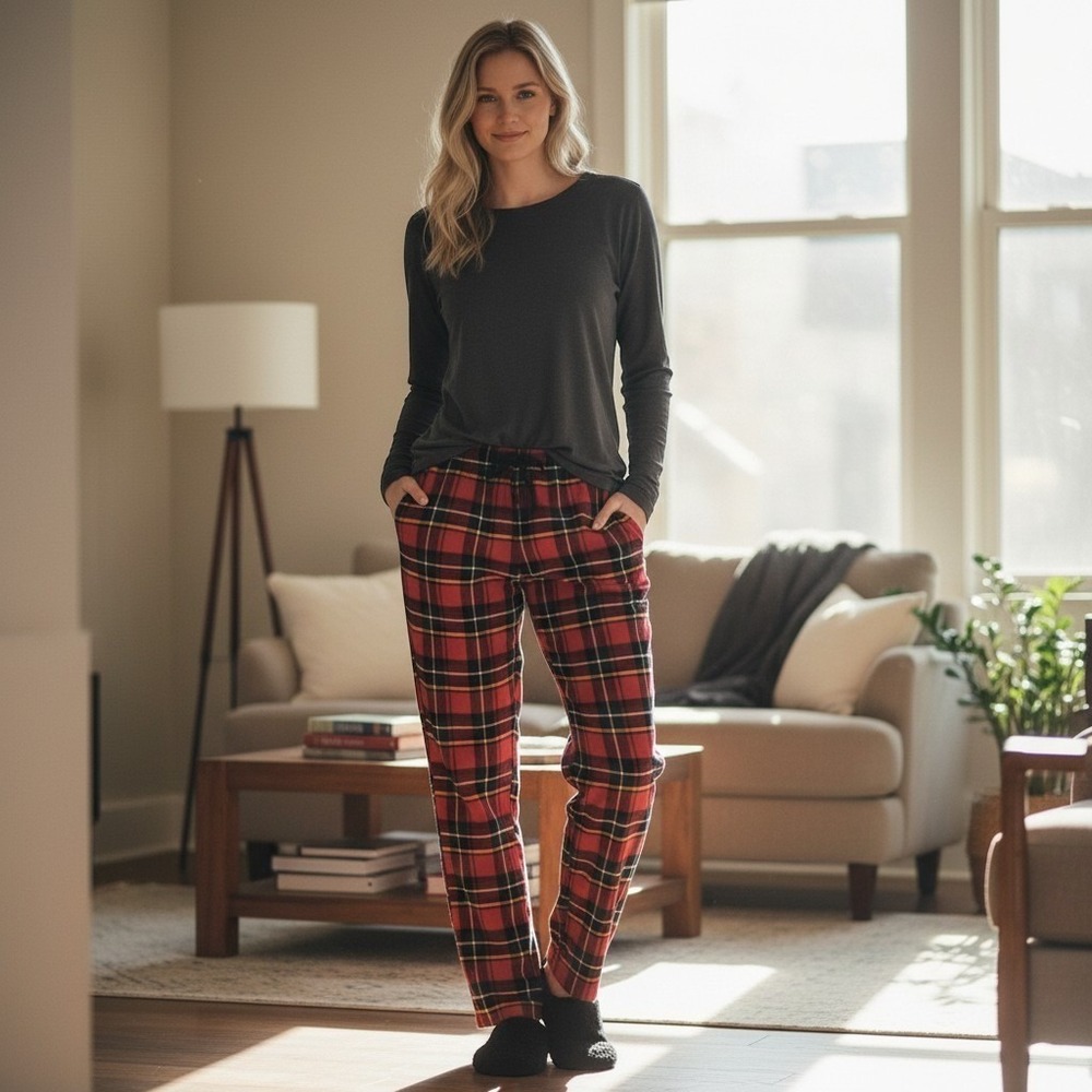 Skims Flannel Sleepwear Set Red Plaid Pajama Set Womens Size Medium NWT